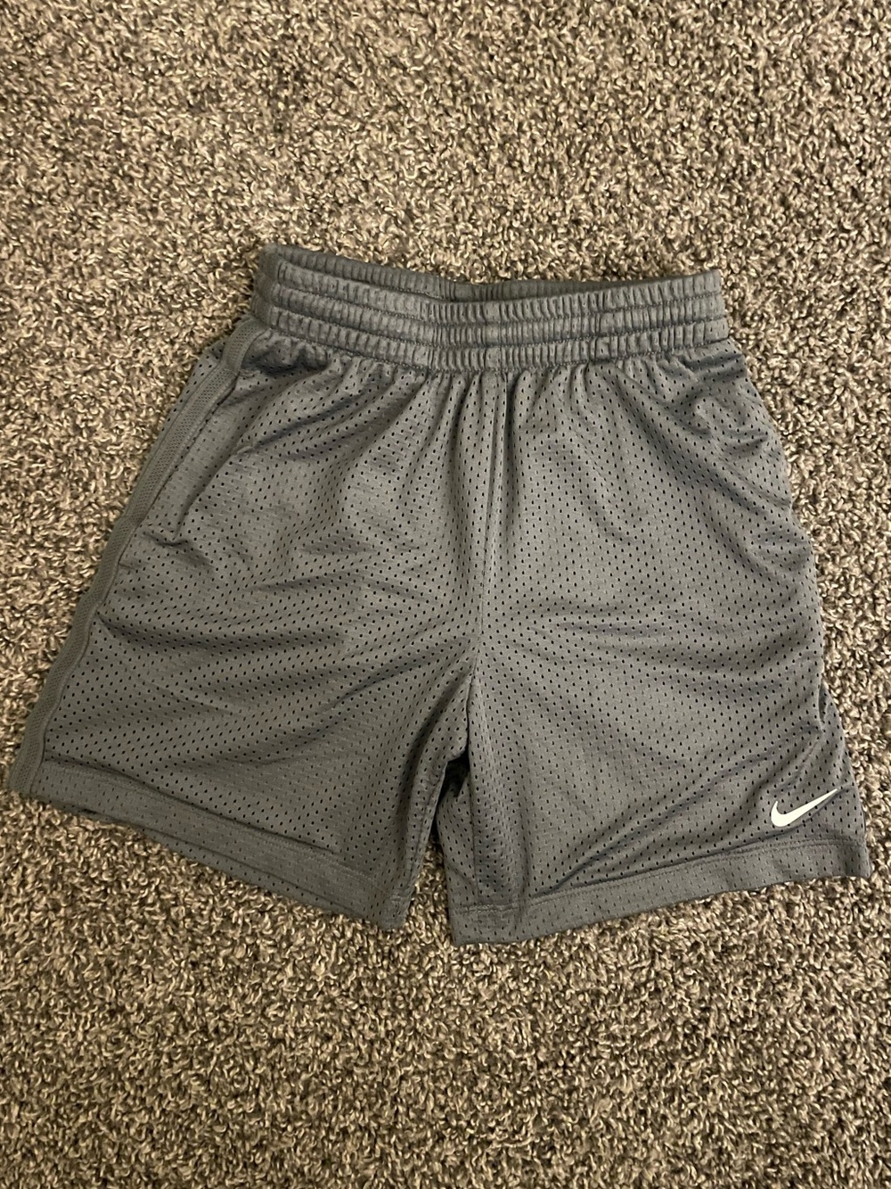 Boy’s Nike Gray Athletic Mesh Shorts with White Swoosh